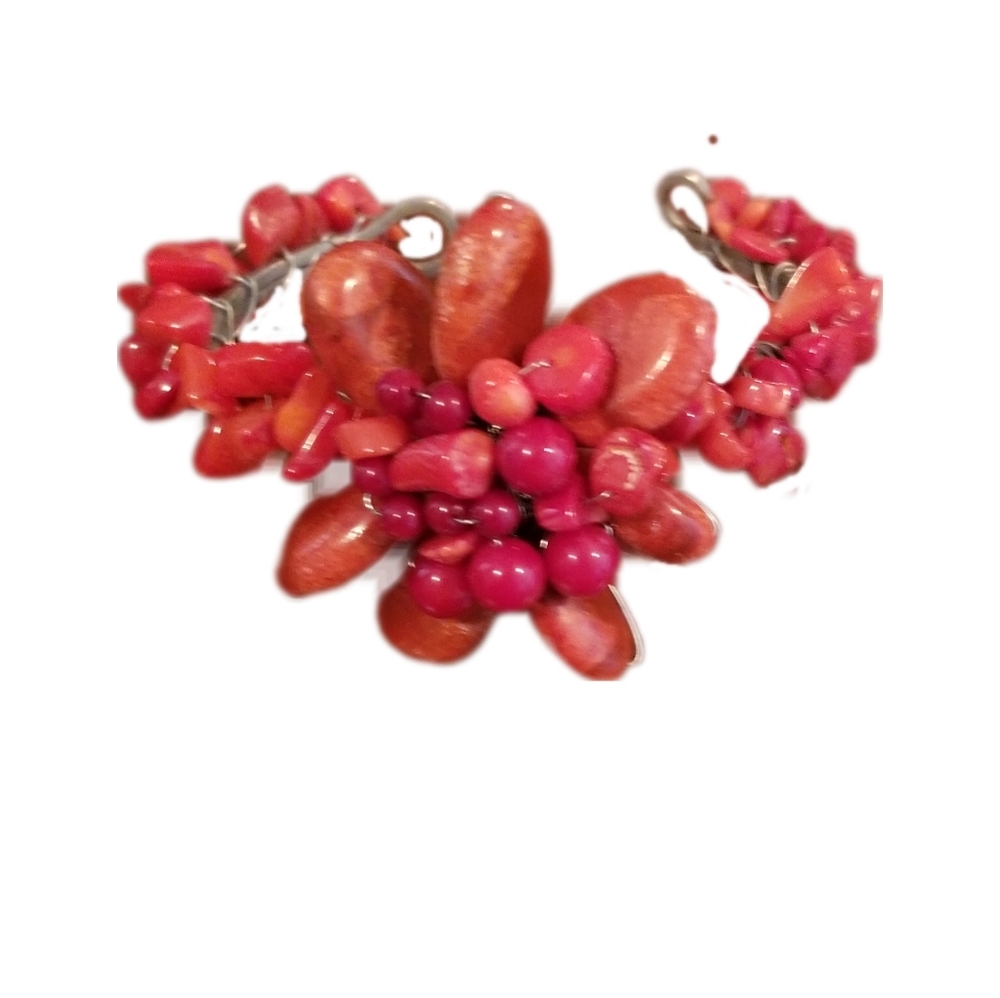 Floral Fair Trade Bracelet Handmade in Thailand with synthetic coral